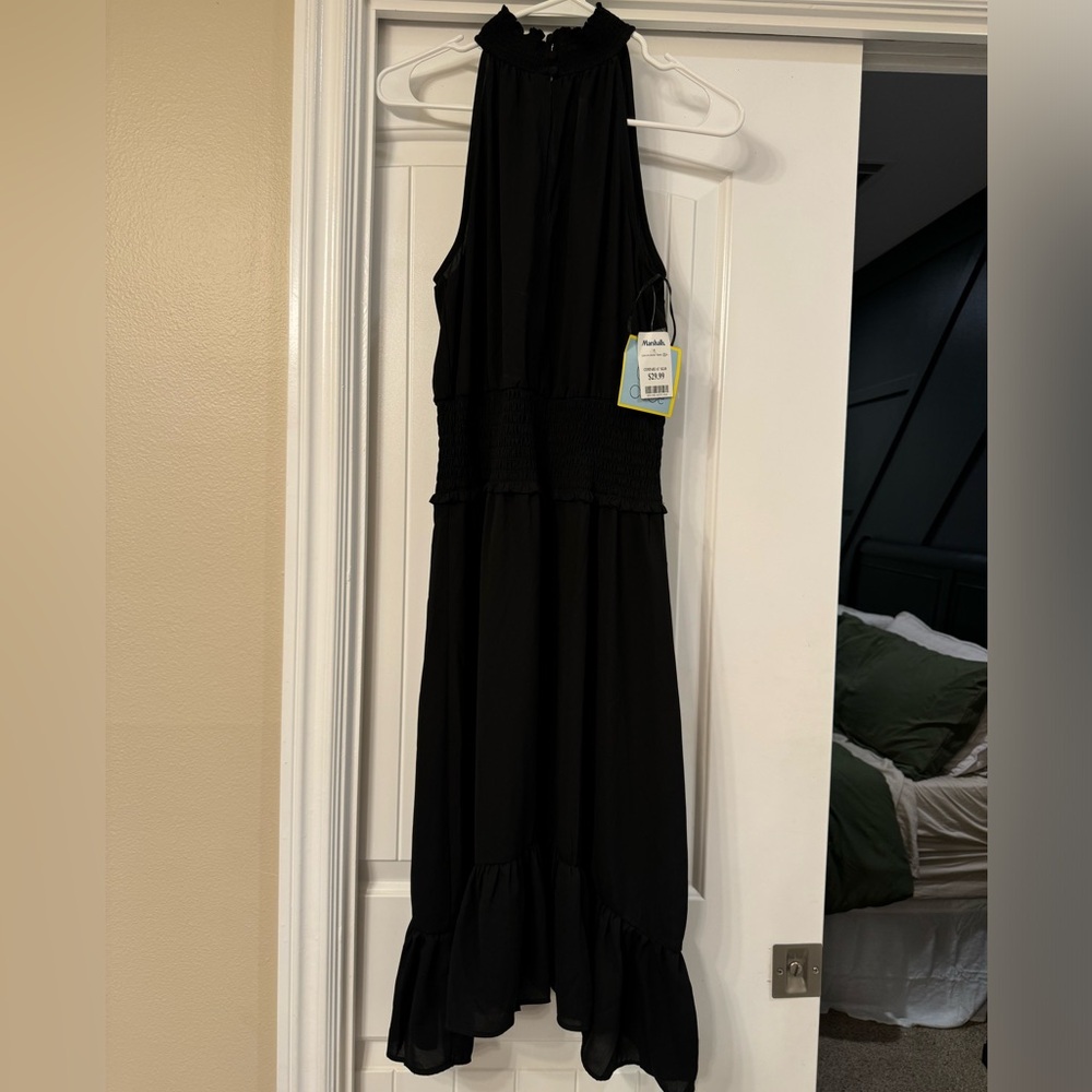 NWT Cece black midi dress- button mock neck
